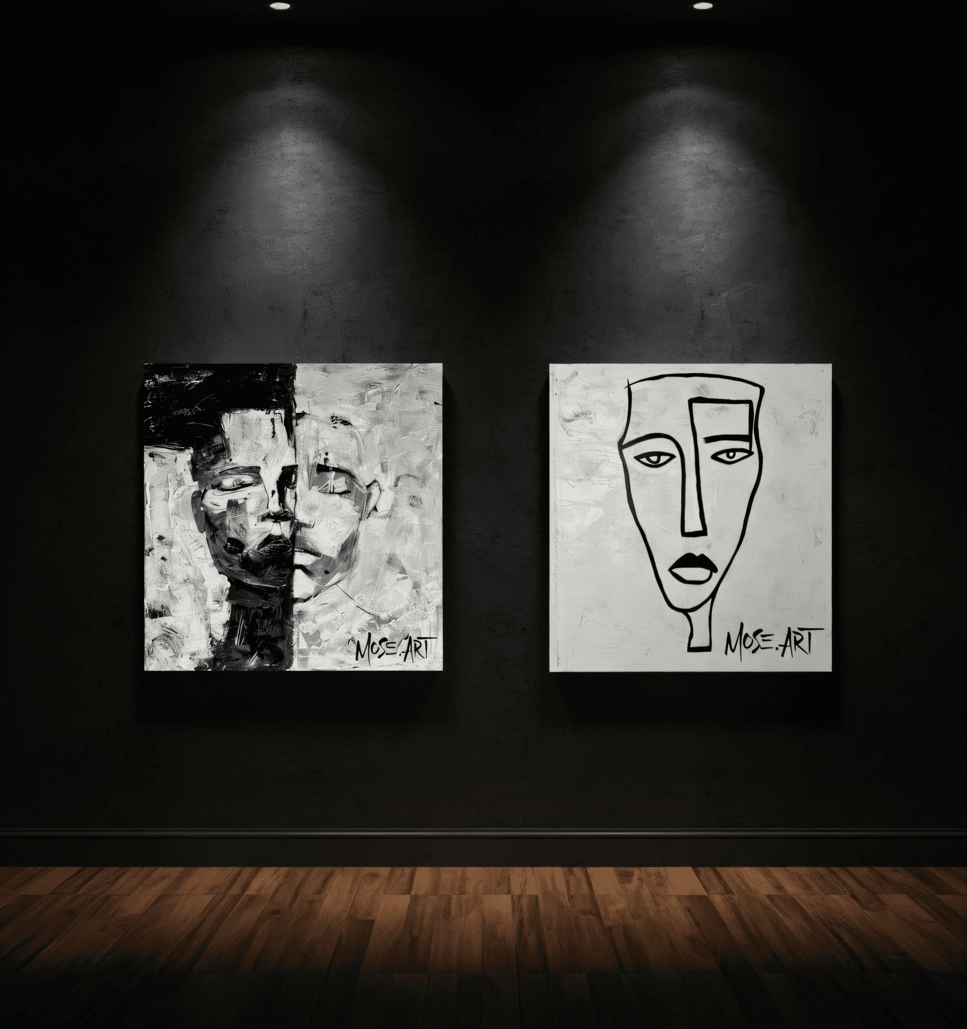 MOSE.ART King and Sister paintings hanging side by side